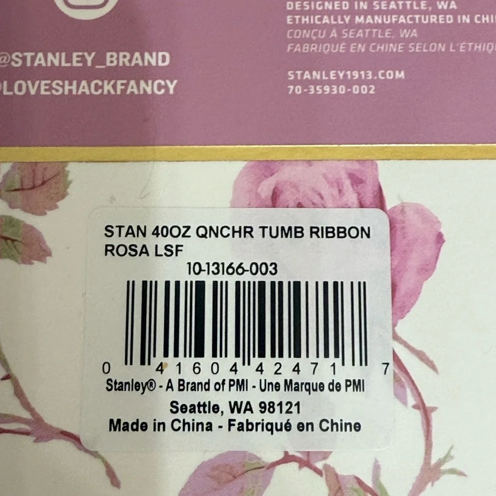 🎀 STANLEY x LoveShackFancy Quencher 40oz  Ribbon Rosa new in box bow straw - Picture 5 of 7